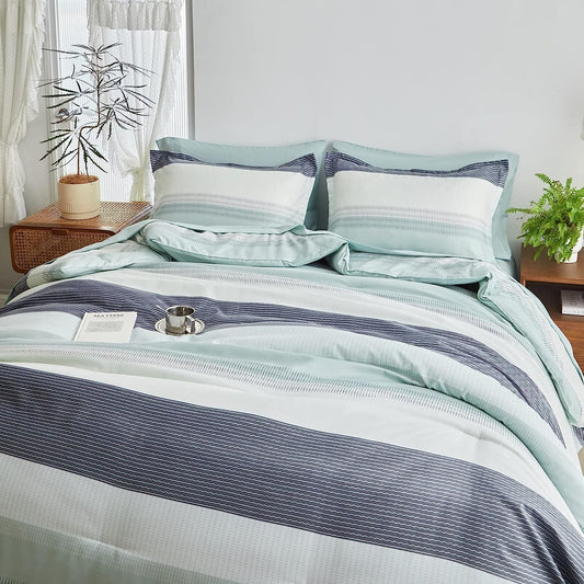 Boho Striped Grey/Green/White 7 Piece Comforter Set