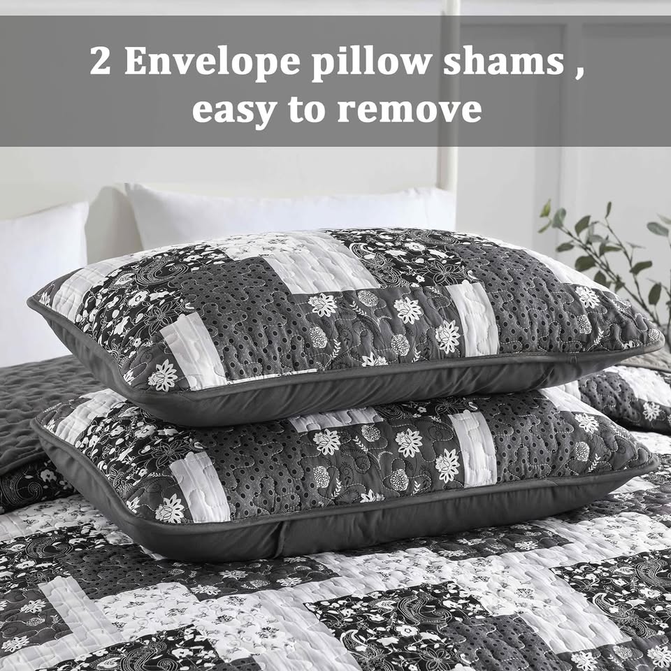 Grey Floral Paisley Patchwork 3 Piece Bedding Quilt Set