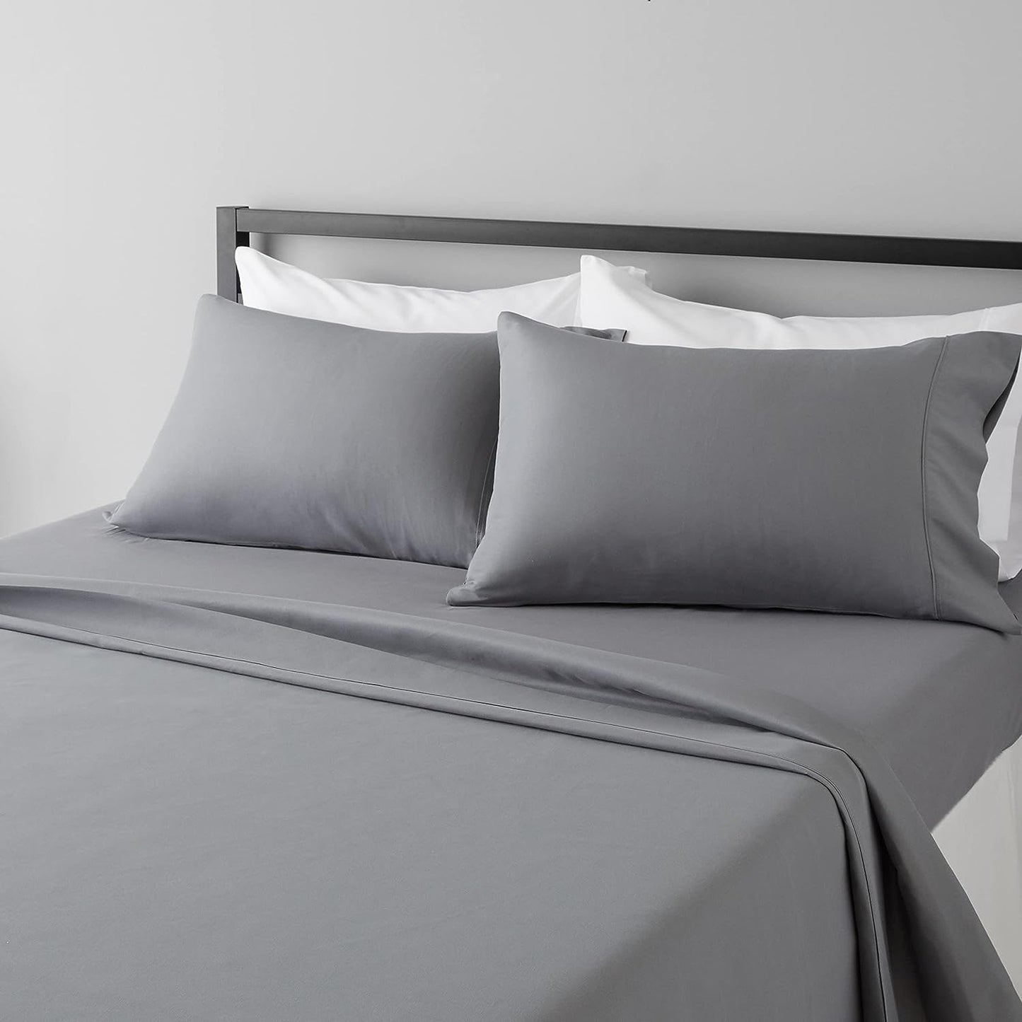 Ensemble de draps 4 pièces à poche profonde gris uni
