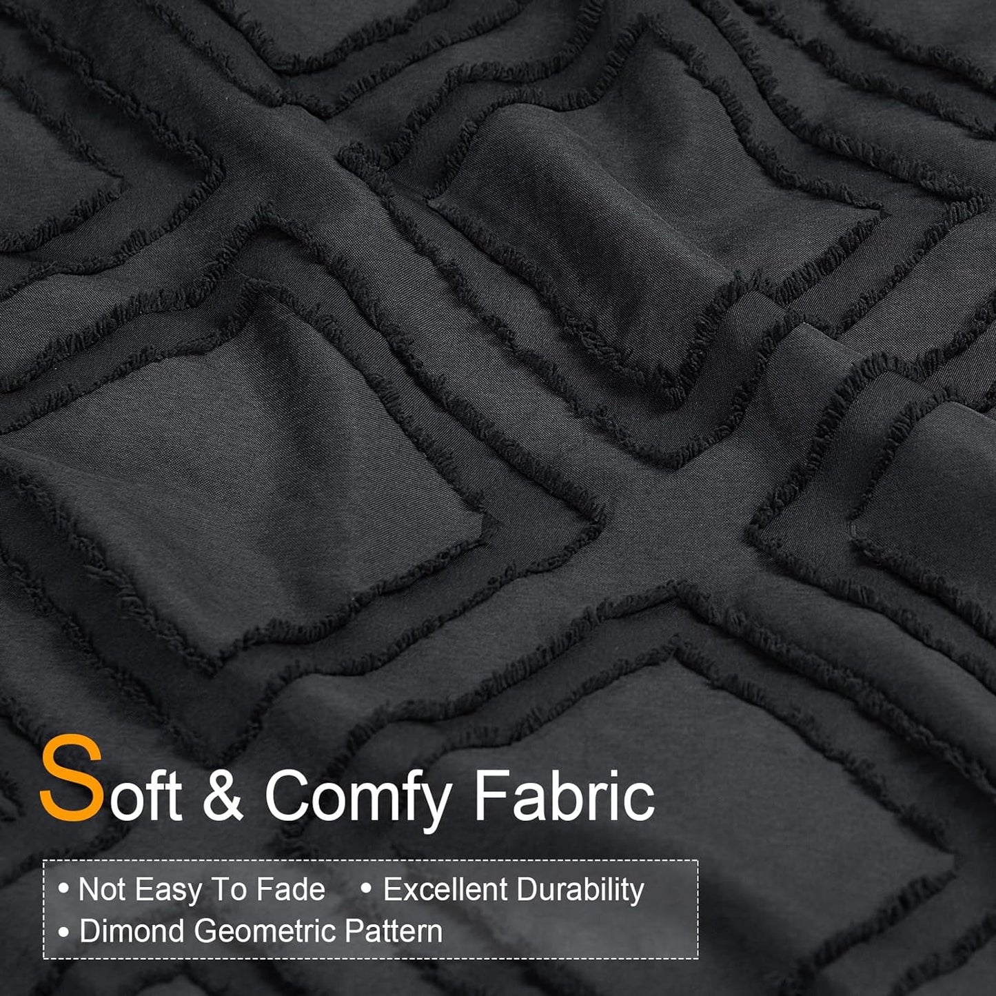 Dark Grey Diamond Tufted 3 Piece Duvet Cover Set