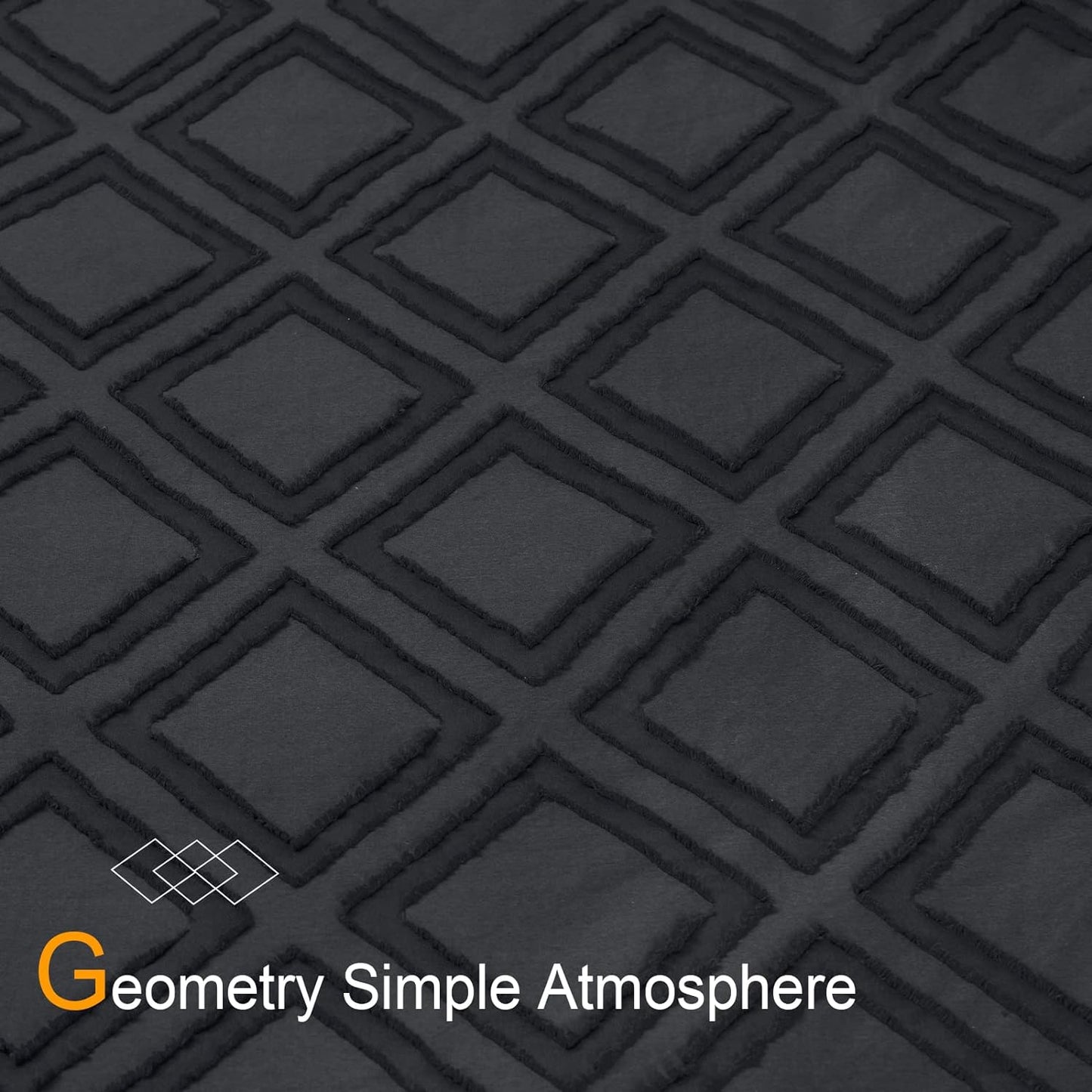 Dark Grey Diamond Tufted 3 Piece Duvet Cover Set