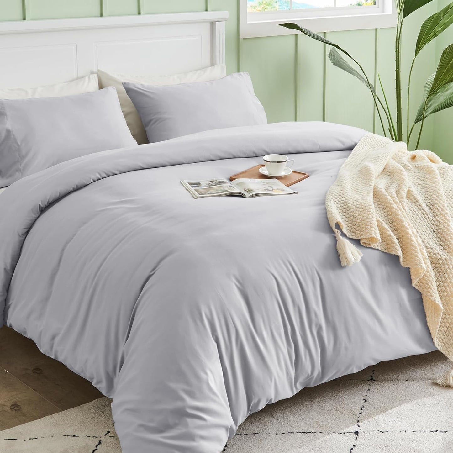 Light Grey 3 Piece Duvet Cover Set