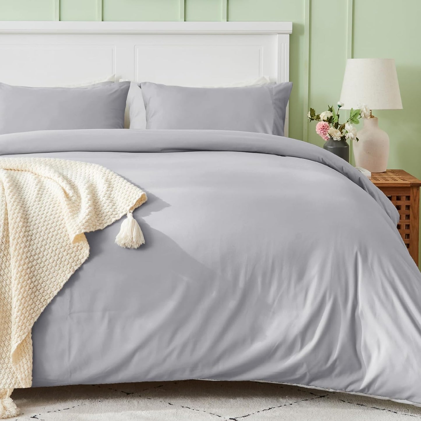 Light Grey 3 Piece Duvet Cover Set