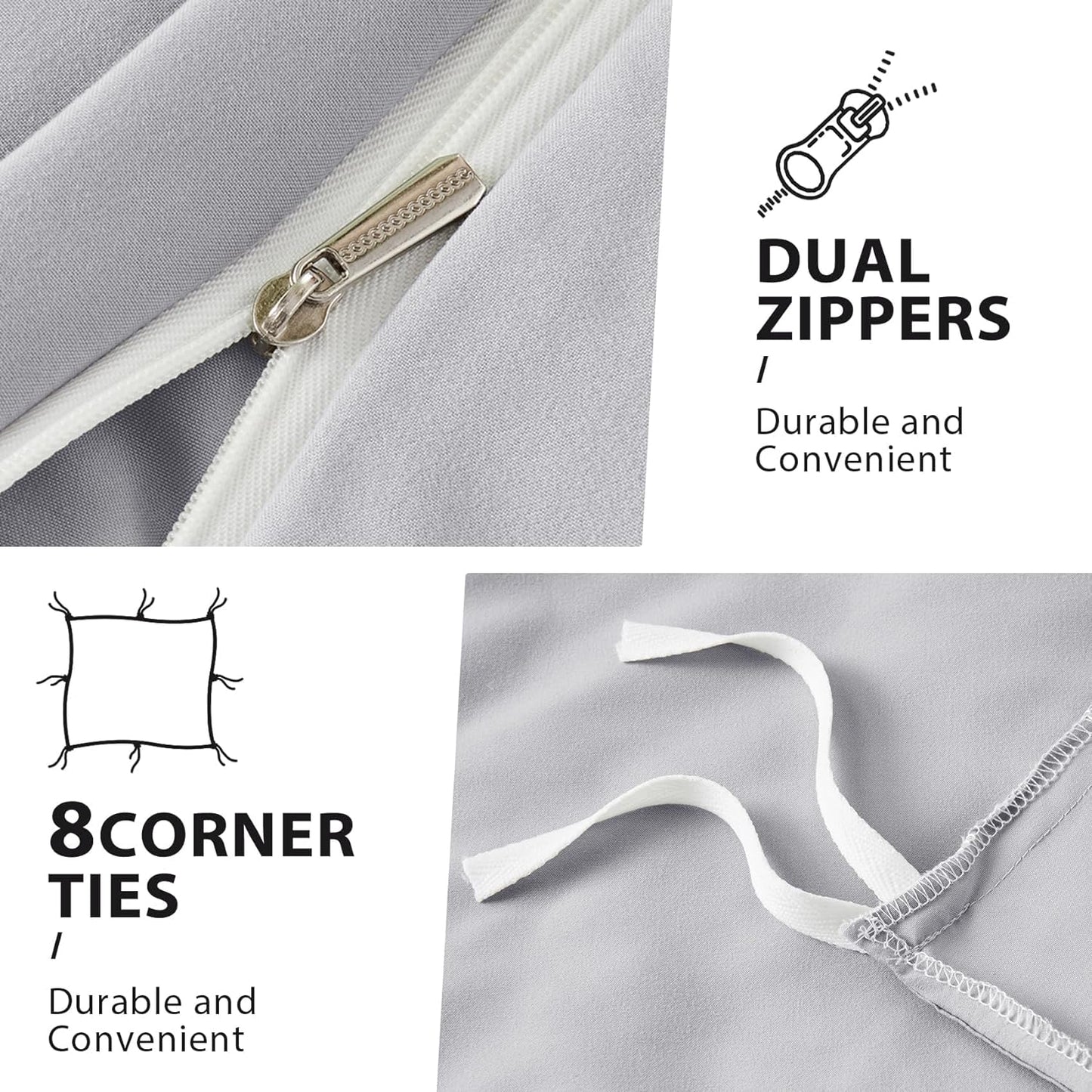 Light Grey 3 Piece Duvet Cover Set