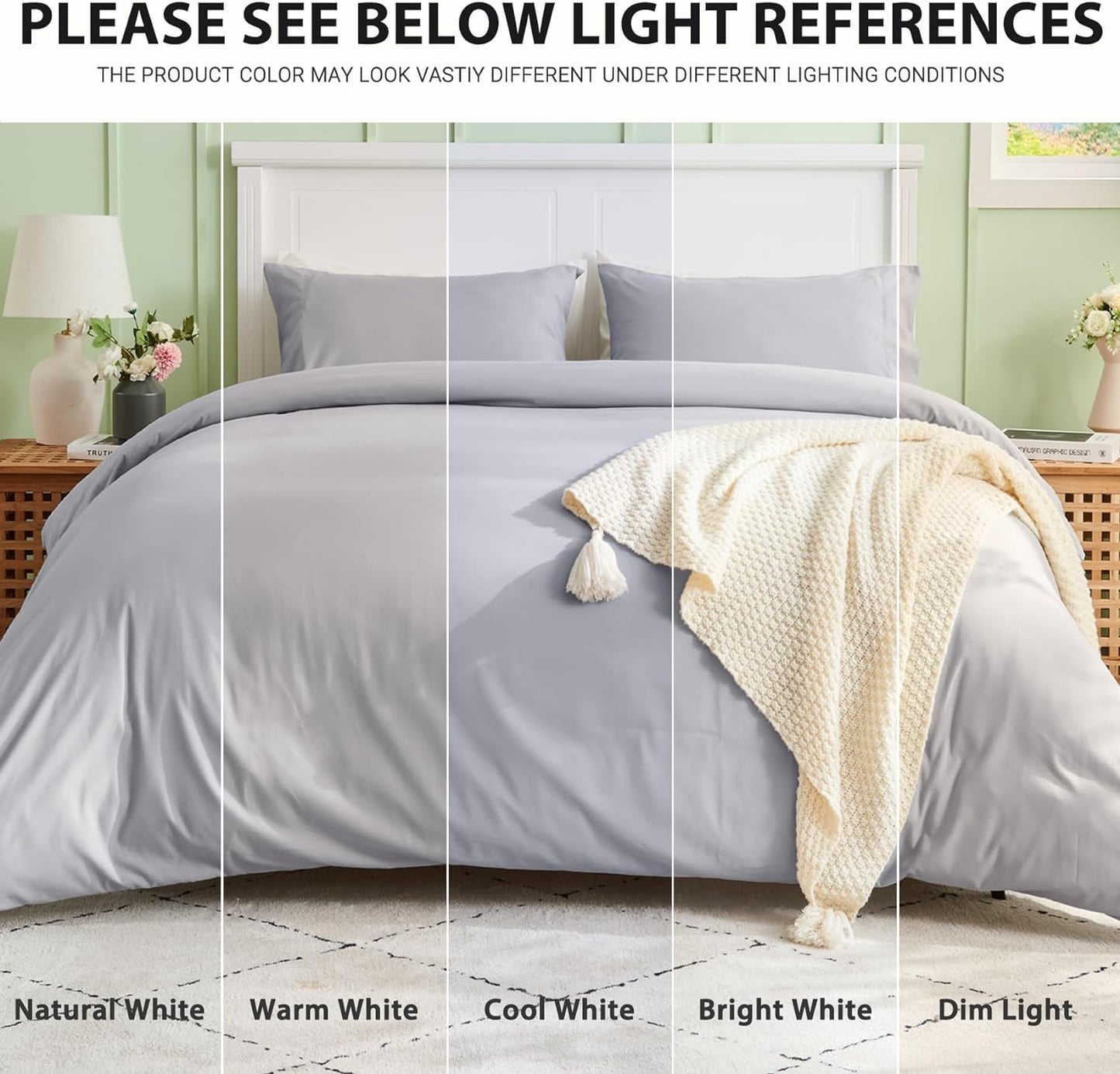 Light Grey 3 Piece Duvet Cover Set