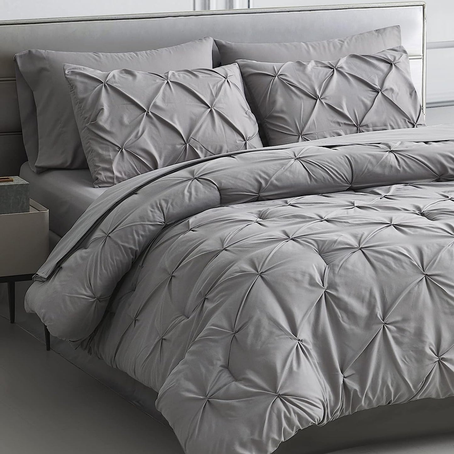 Light Grey Pinch Pleated 7 Piece Comforter Set