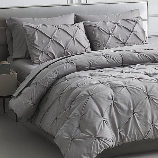 Light Grey Pinch Pleated 5/7 Piece Comforter Set