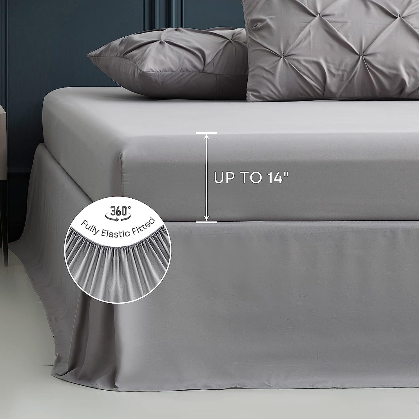 Light Grey Pinch Pleated 7 Piece Comforter Set