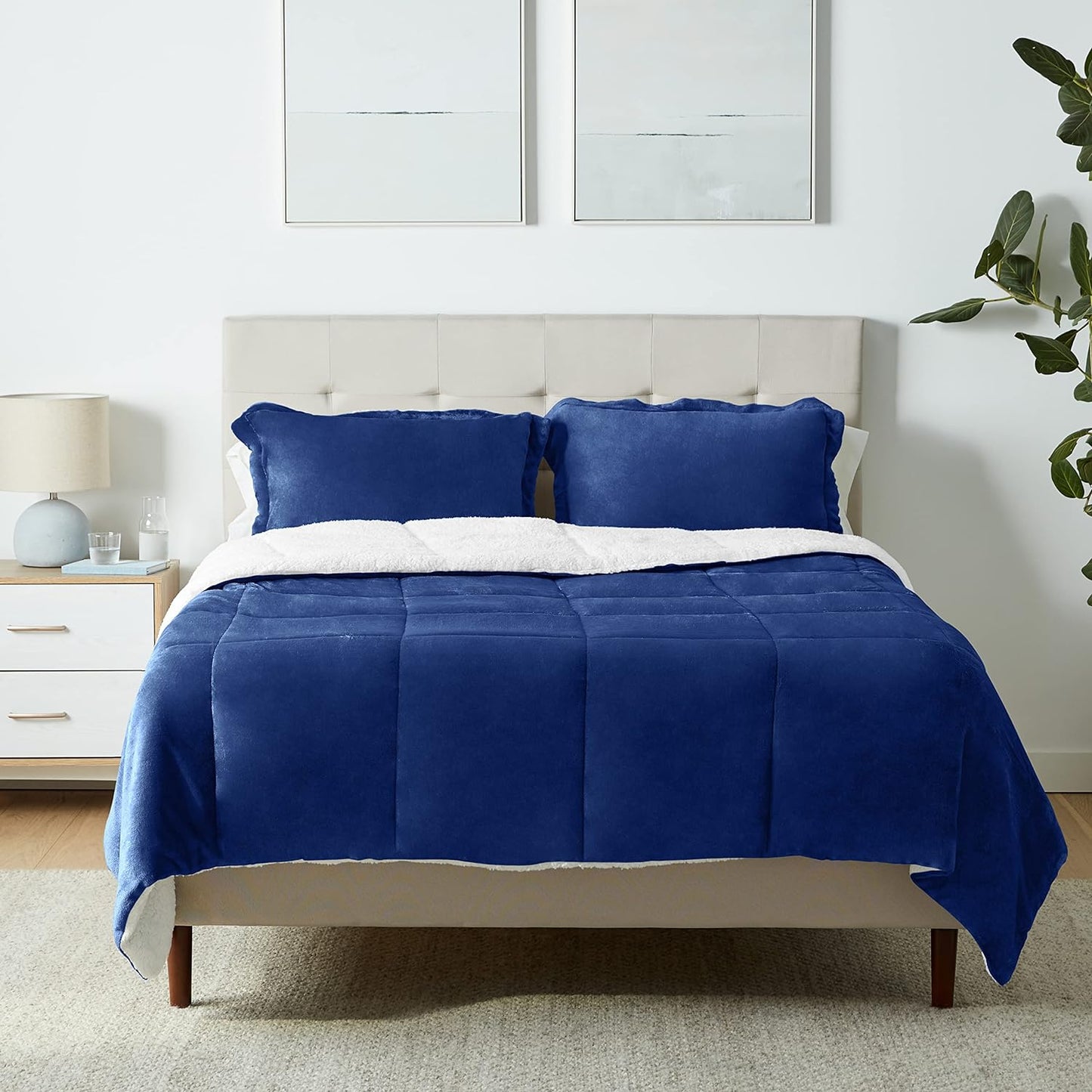 Ensemble d'édredon 3 pièces en sherpa bleu marine