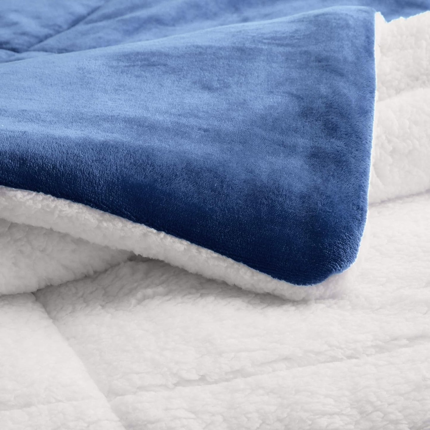 Ensemble d'édredon 3 pièces en sherpa bleu marine