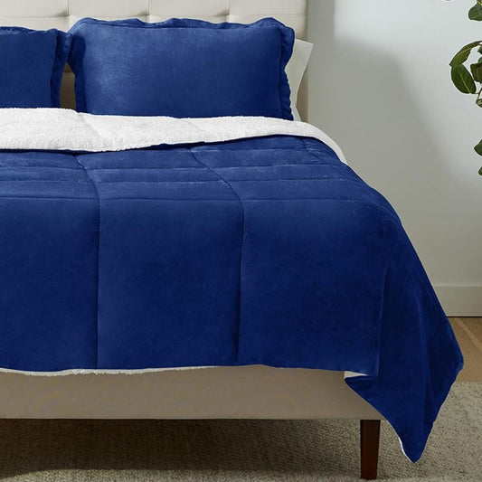 Navy Blue Sherpa 3 Piece Comforter Set