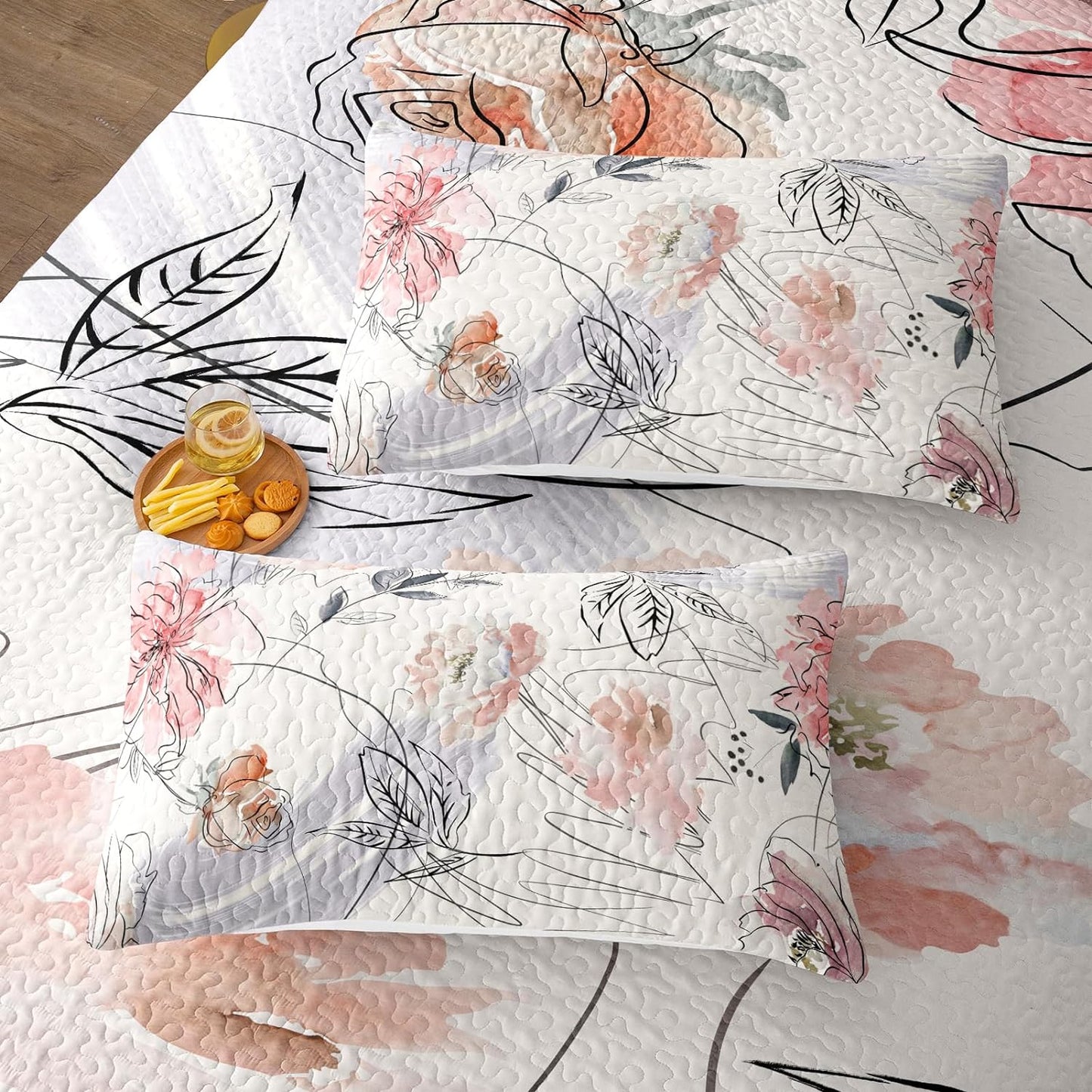 Pink Abstract Floral Reversible 3 Piece Quilt Set