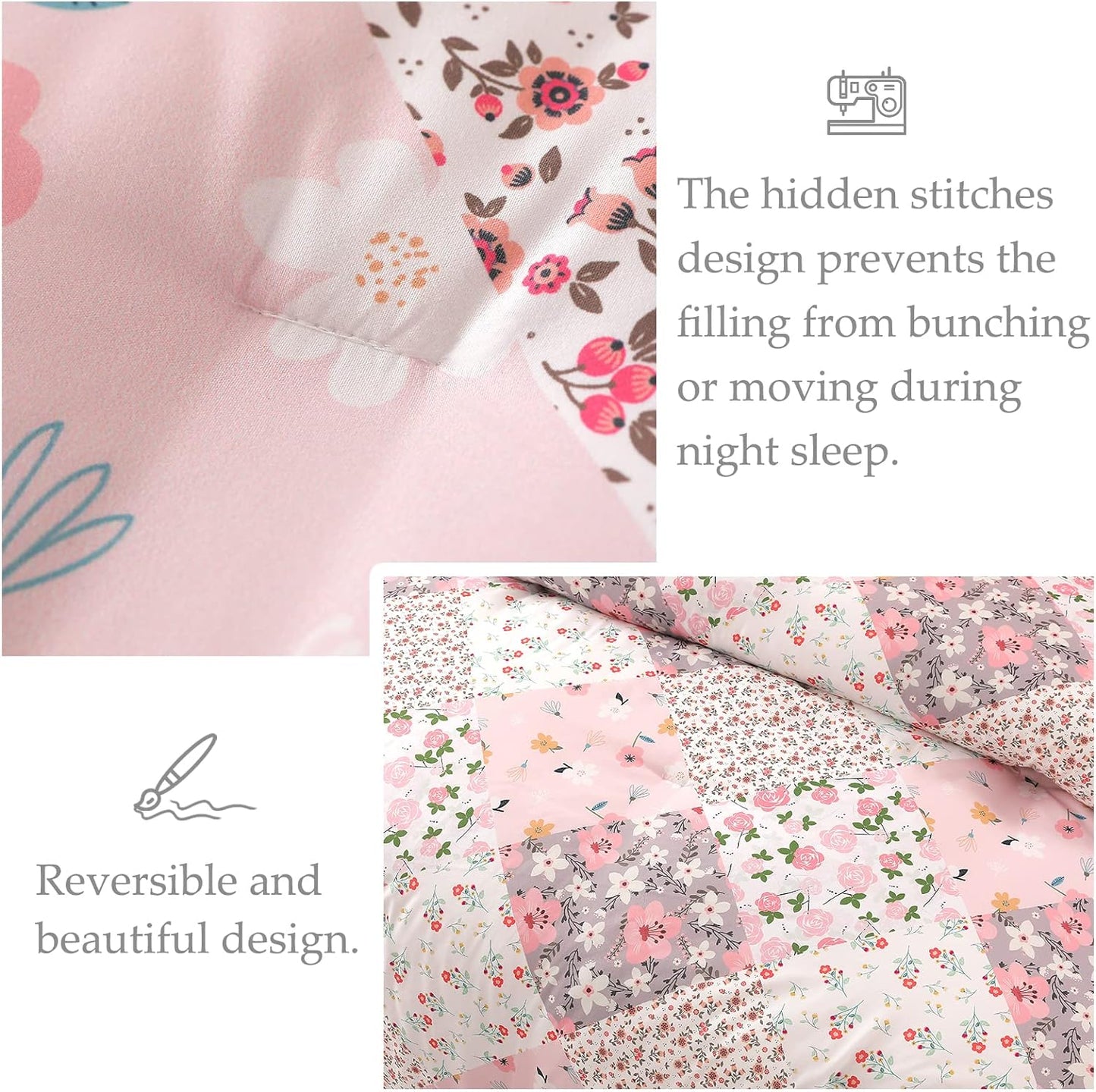 Pink Floral Patchwork 3 Piece Comforter Set