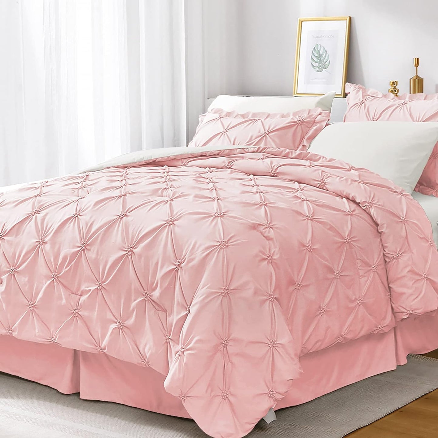 Pink & Ivory Pintuck 7 Piece Comforter Set
