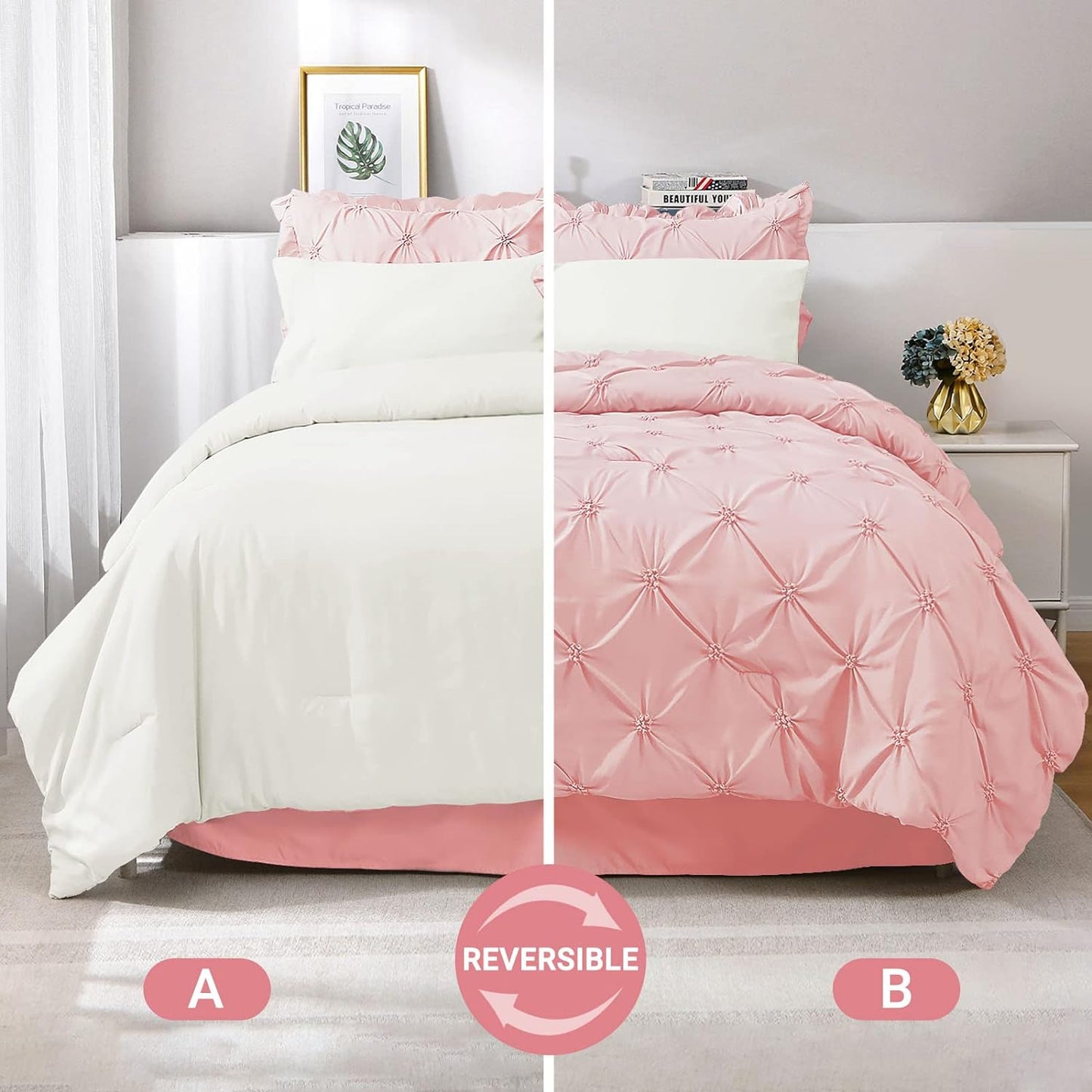 Pink & Ivory Pintuck 7 Piece Comforter Set