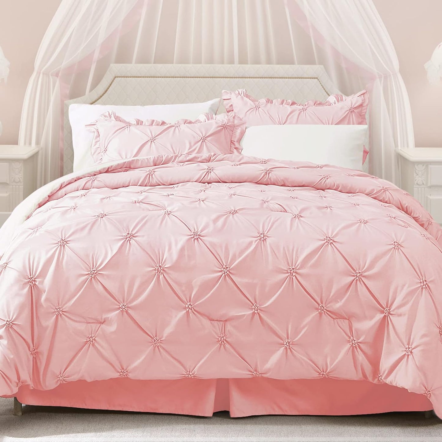 Pink & Ivory Pintuck 7 Piece Comforter Set