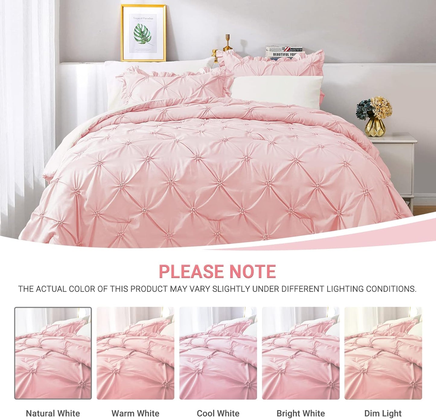 Pink & Ivory Pintuck 7 Piece Comforter Set