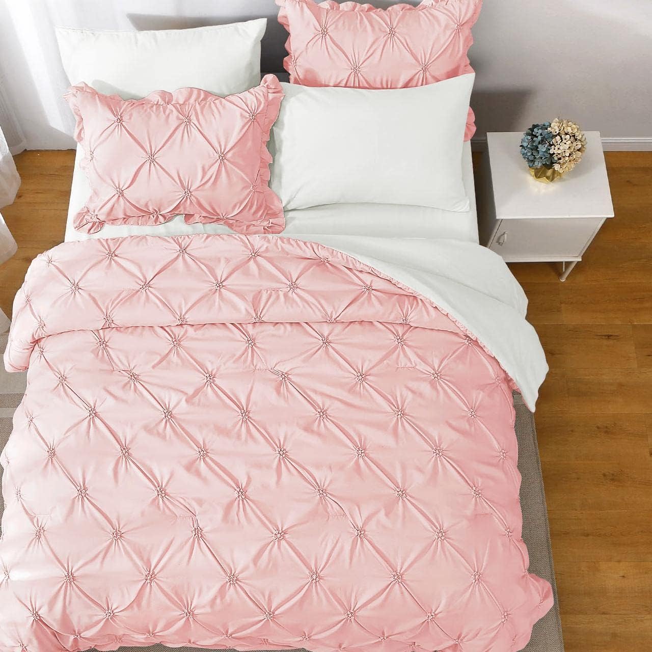 Pink & Ivory Pintuck 7 Piece Comforter Set