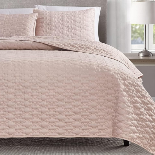 Solid Light Pink 3 Piece Lightweight Bedding Quilt Set