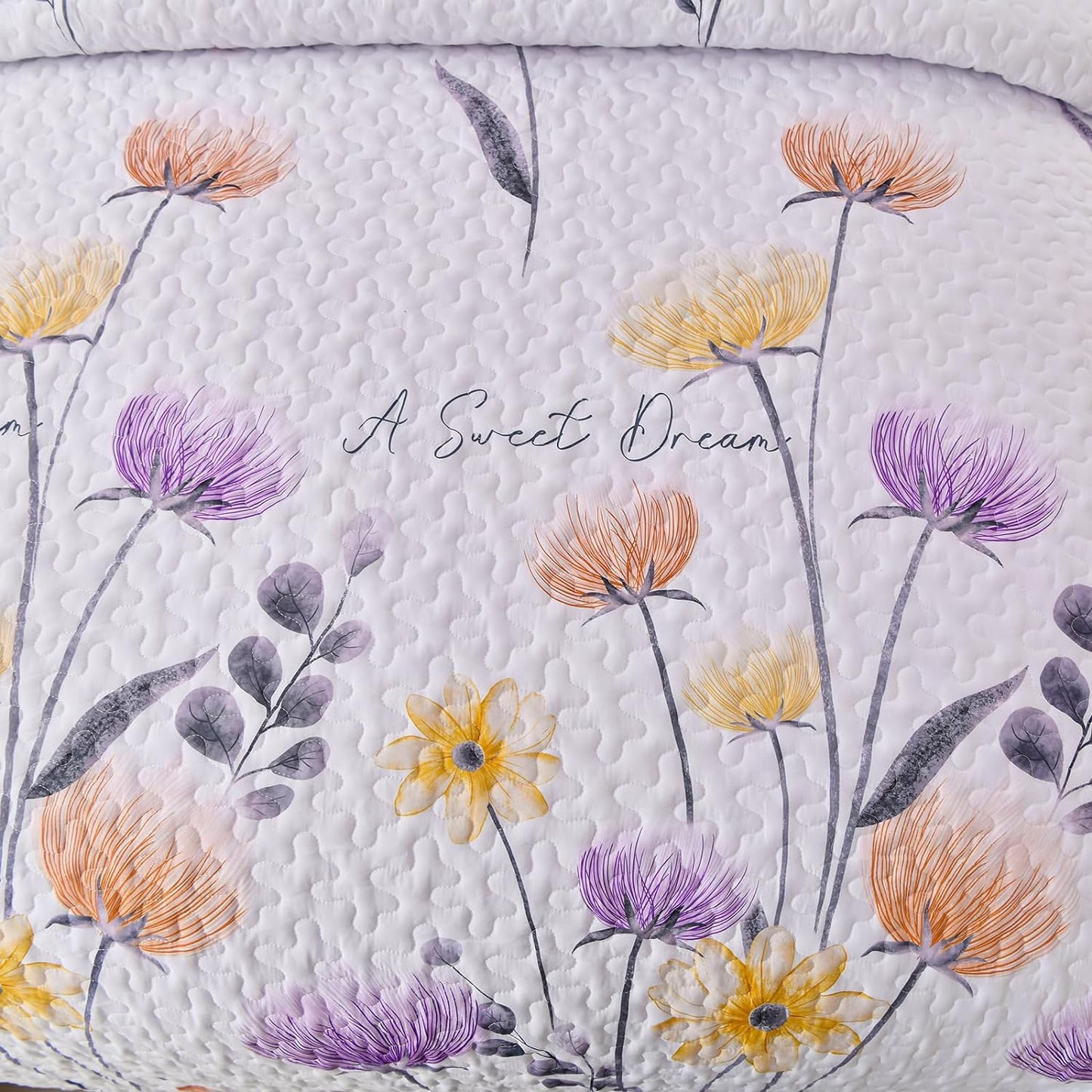 Purple & Yellow Floral 3 Piece Bedding Quilt Set