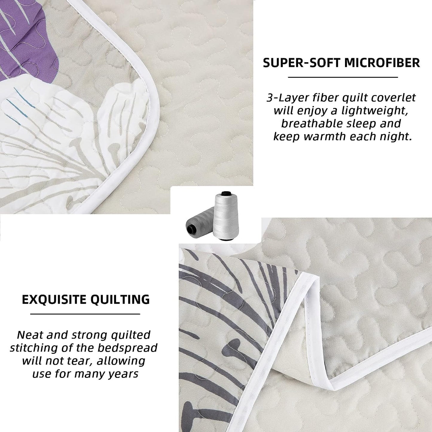 Purple Bohemian Floral 3 Piece Bedding Quilt Set