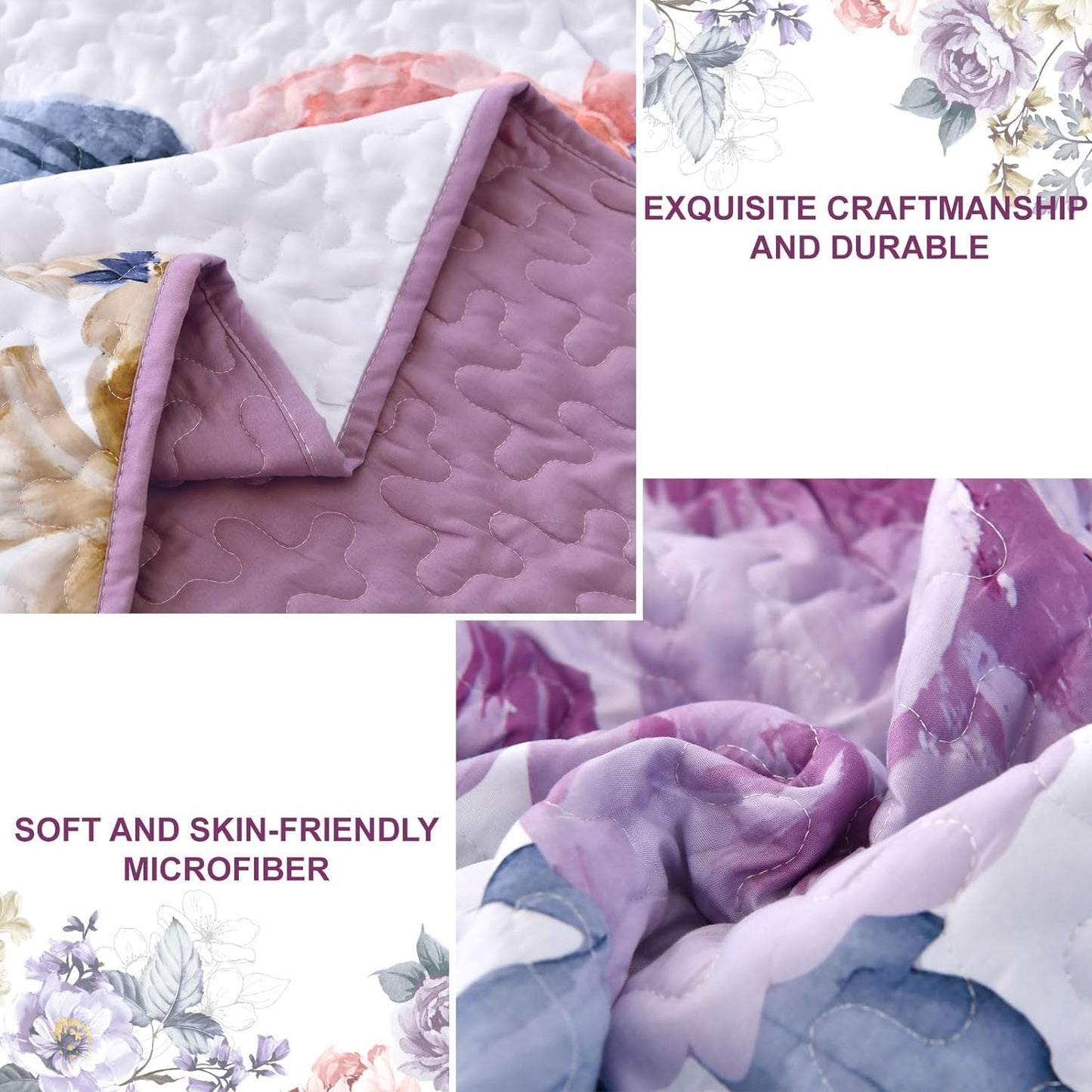 Botanical Purple Floral Reversible 2/3 Piece Quilt Set