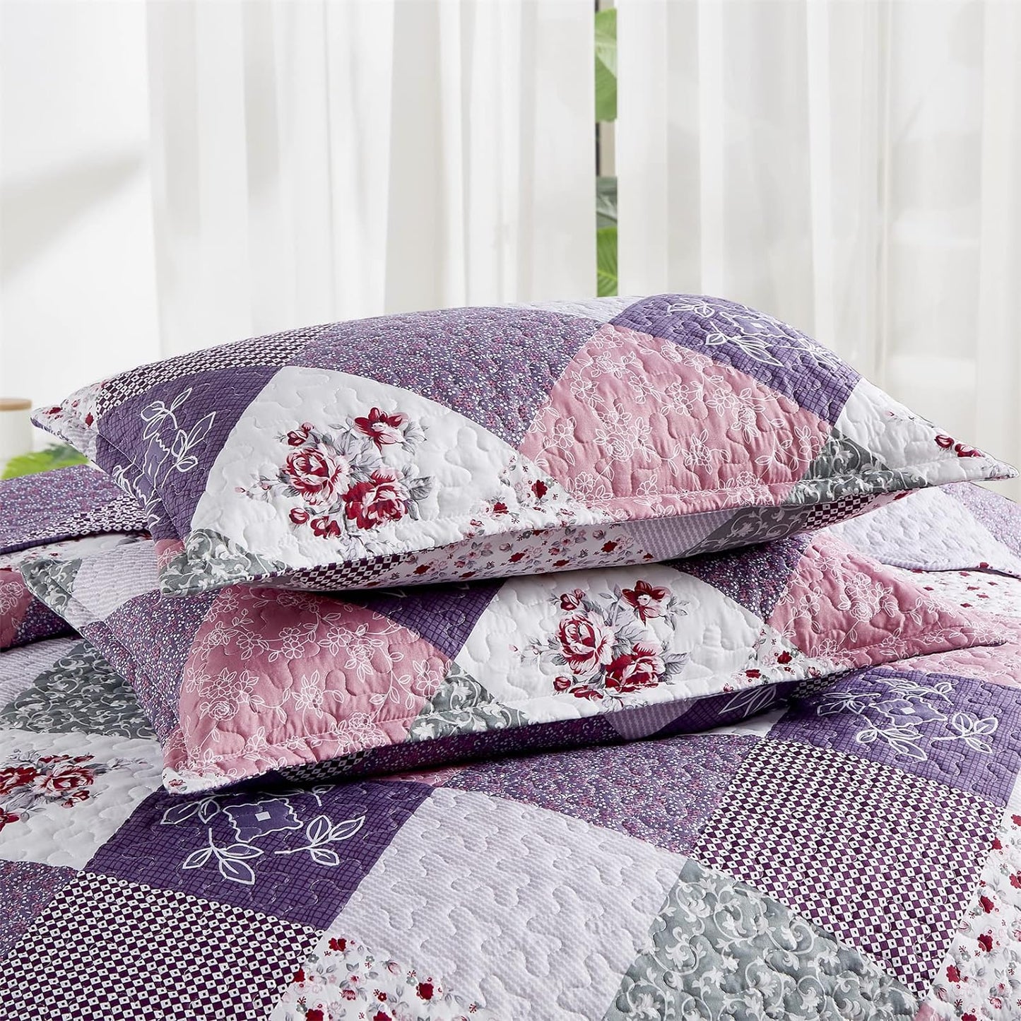 Ensemble de literie 3 pièces patchwork floral violet
