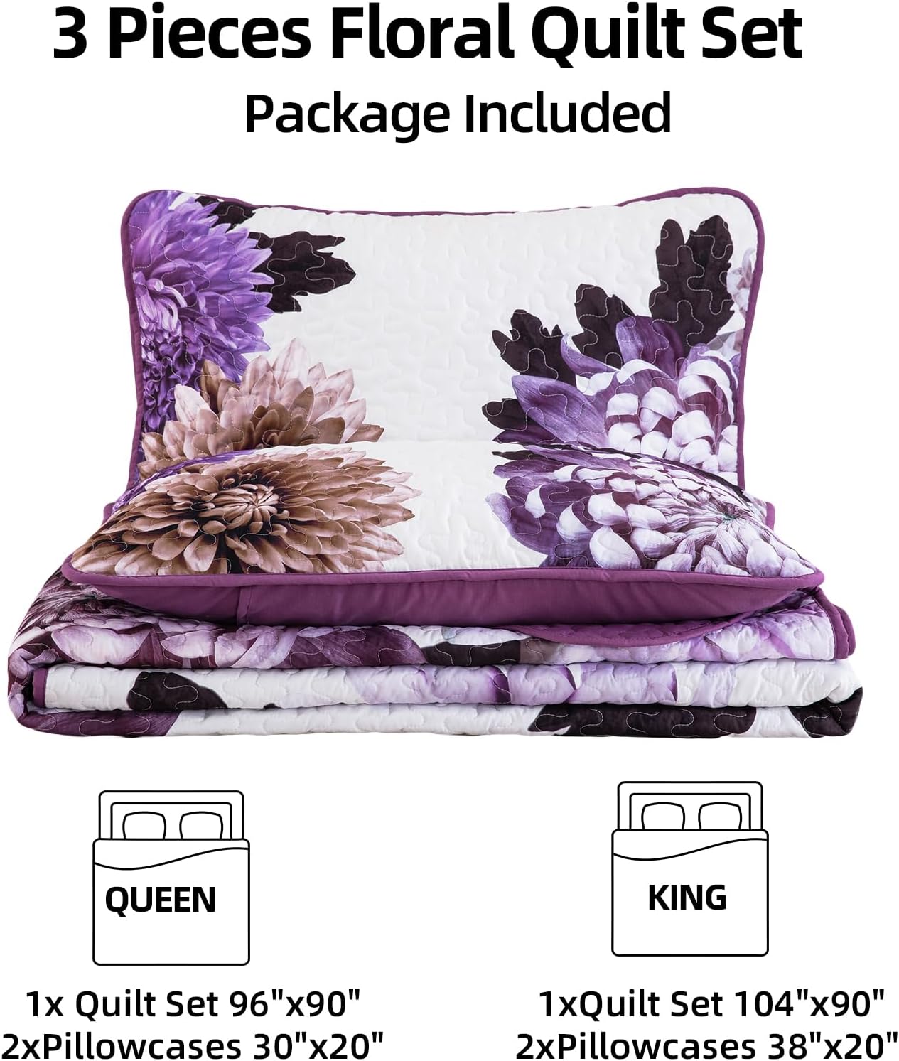 Ensemble de literie réversible 3 pièces bohème violet floral