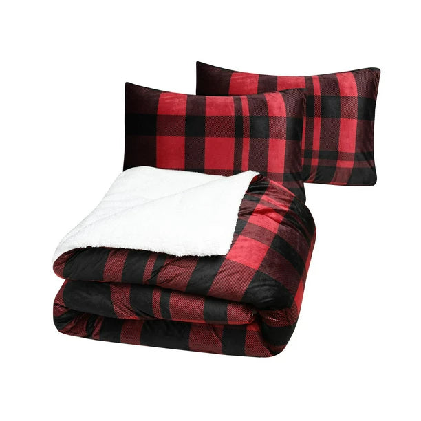Red/Black Plaid Sherpa 3 Piece Comforter Set