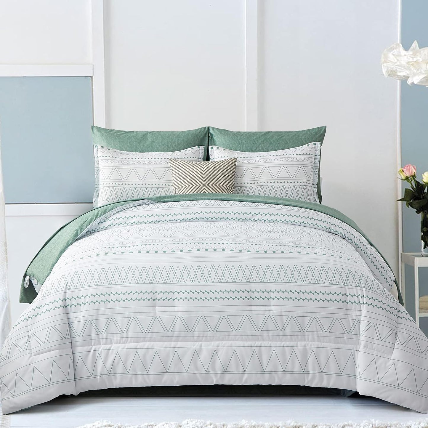 Boho Sage Green Reversible 3 Piece Comforter Set