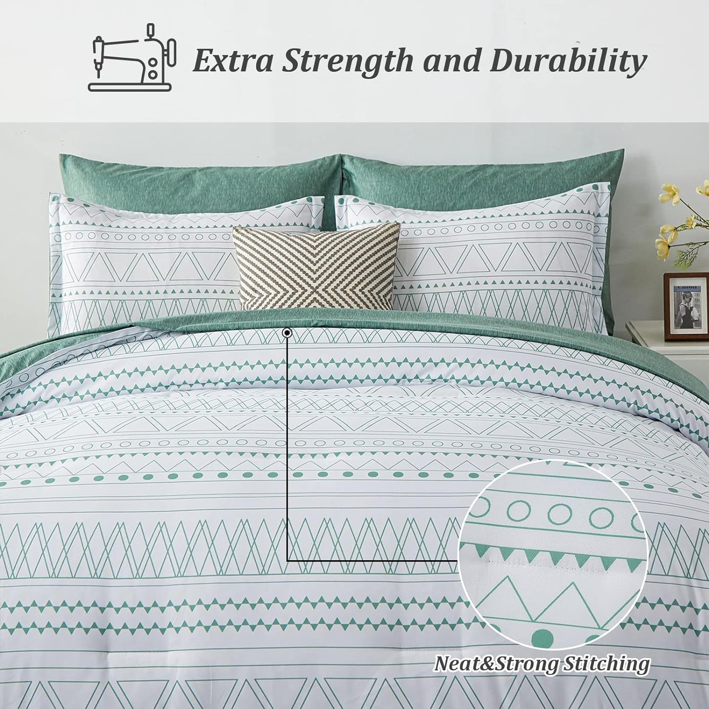 Boho Sage Green Reversible 3 Piece Comforter Set