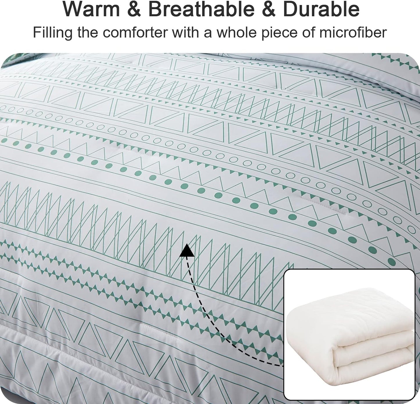 Boho Sage Green Reversible 3 Piece Comforter Set