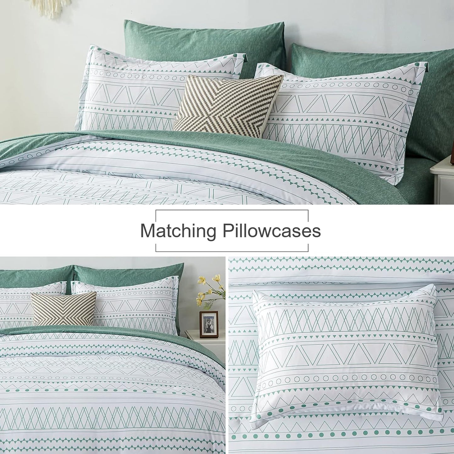 Boho Sage Green Reversible 3 Piece Comforter Set