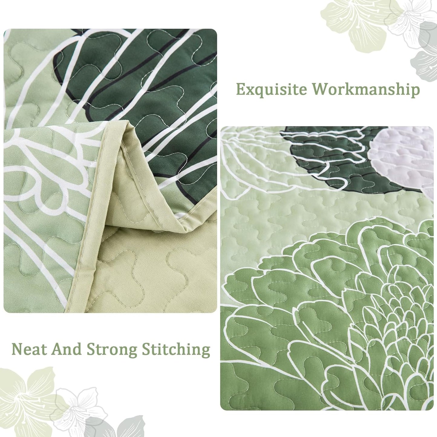 Ensemble de literie 3 pièces floral bohème vert sauge