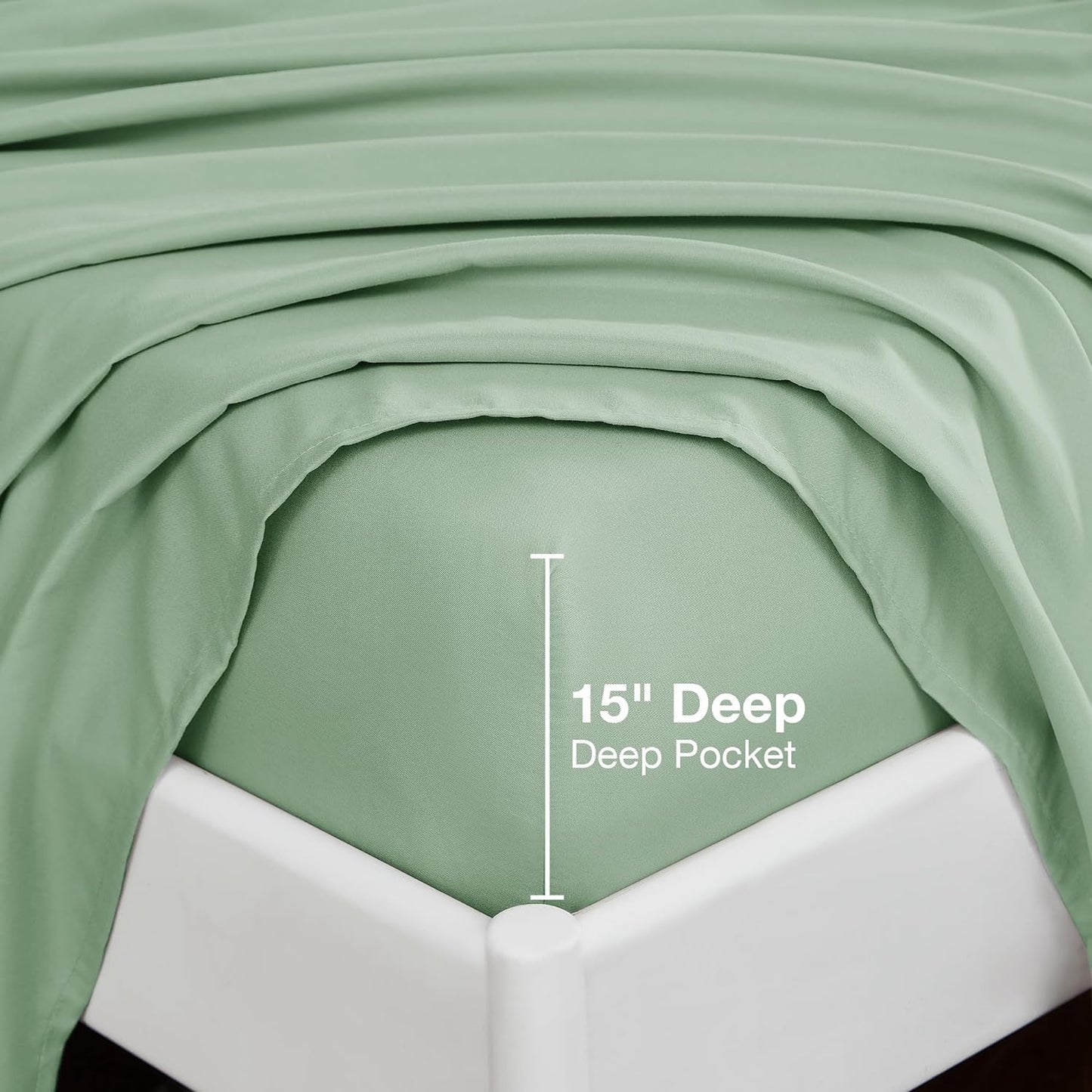 Ensemble de draps 4 pièces à poche profonde vert sauge