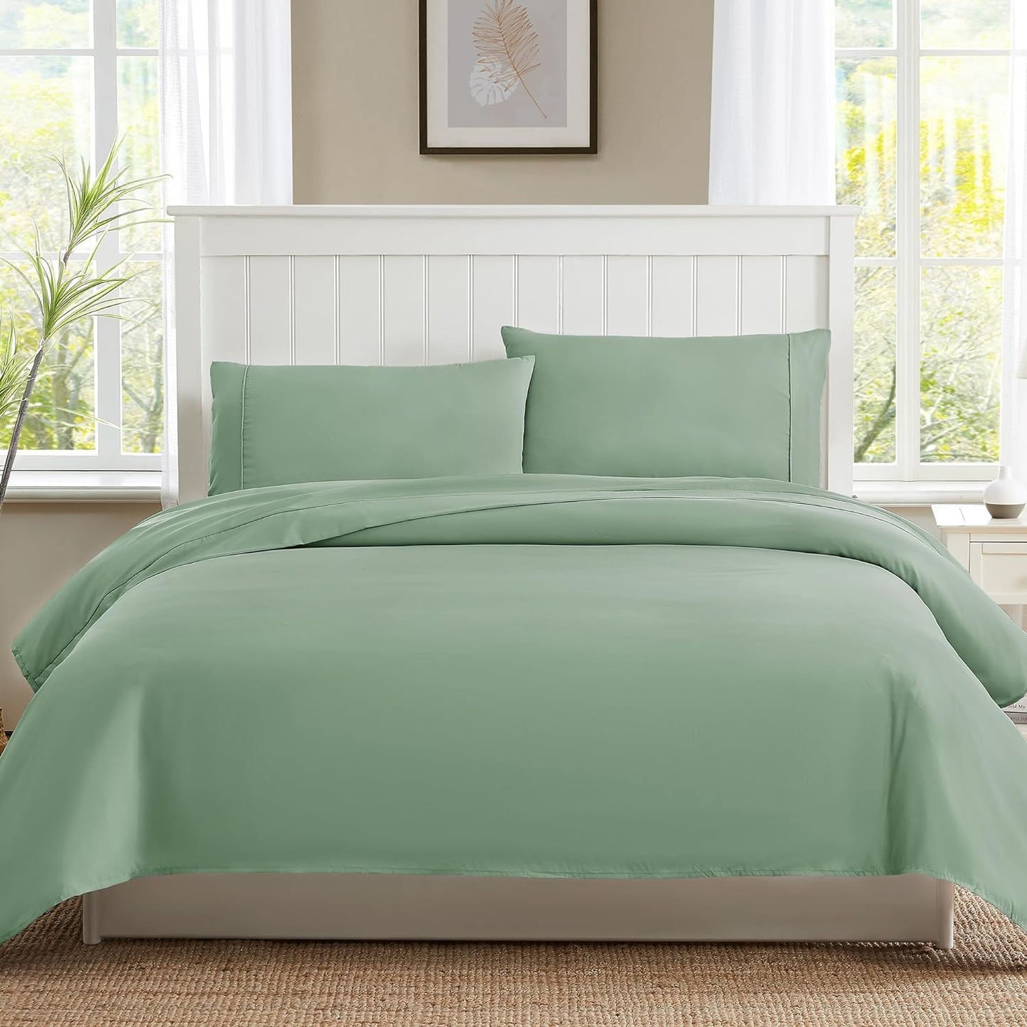 Ensemble de draps 4 pièces à poche profonde vert sauge