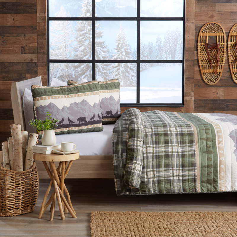 Wolves & Bears Cabin 3 Piece Bedding Quilt Set