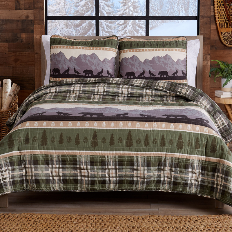Wolves & Bears Cabin 3 Piece Bedding Quilt Set