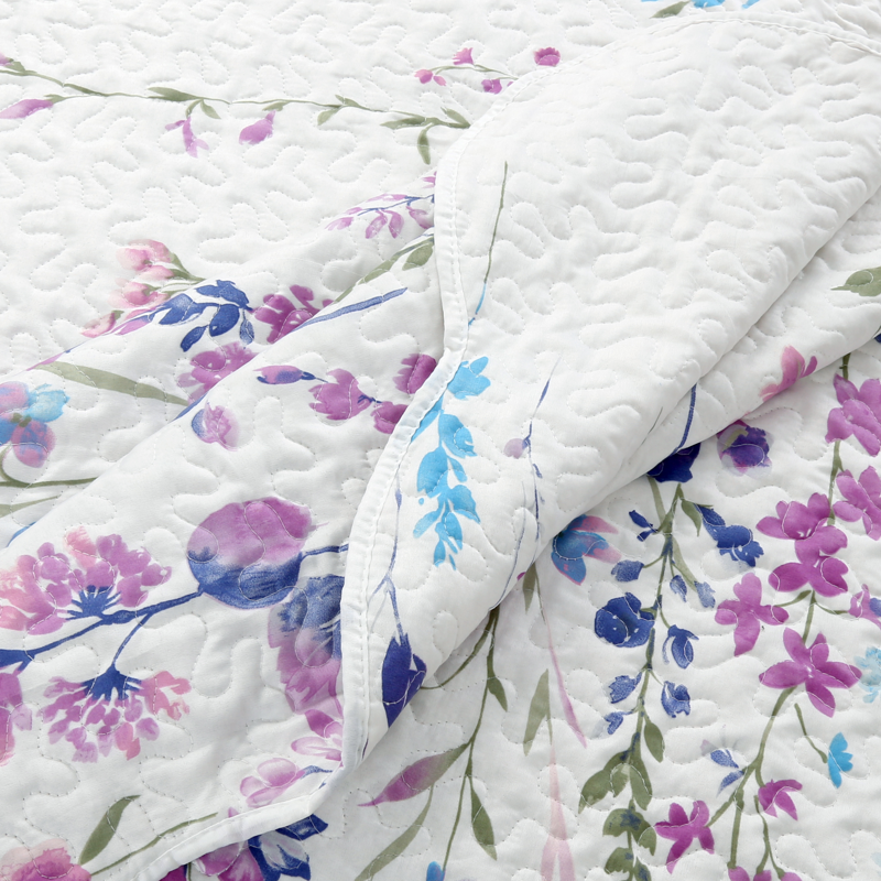 Purple / Blue Floral 3 Piece Bedding Quilt Set