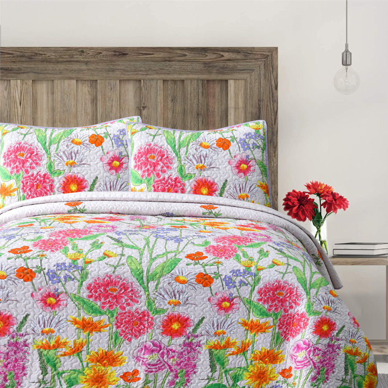 Floral Garden Reversible 3 Piece Bedding Quilt Set