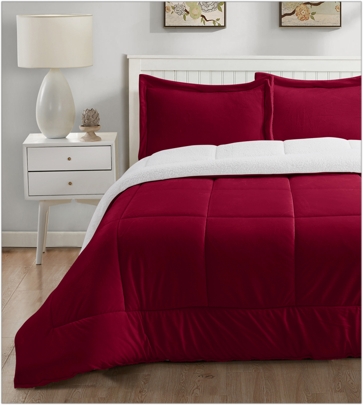 Burgundy Reversible Sherpa 3 Piece Comforter Set