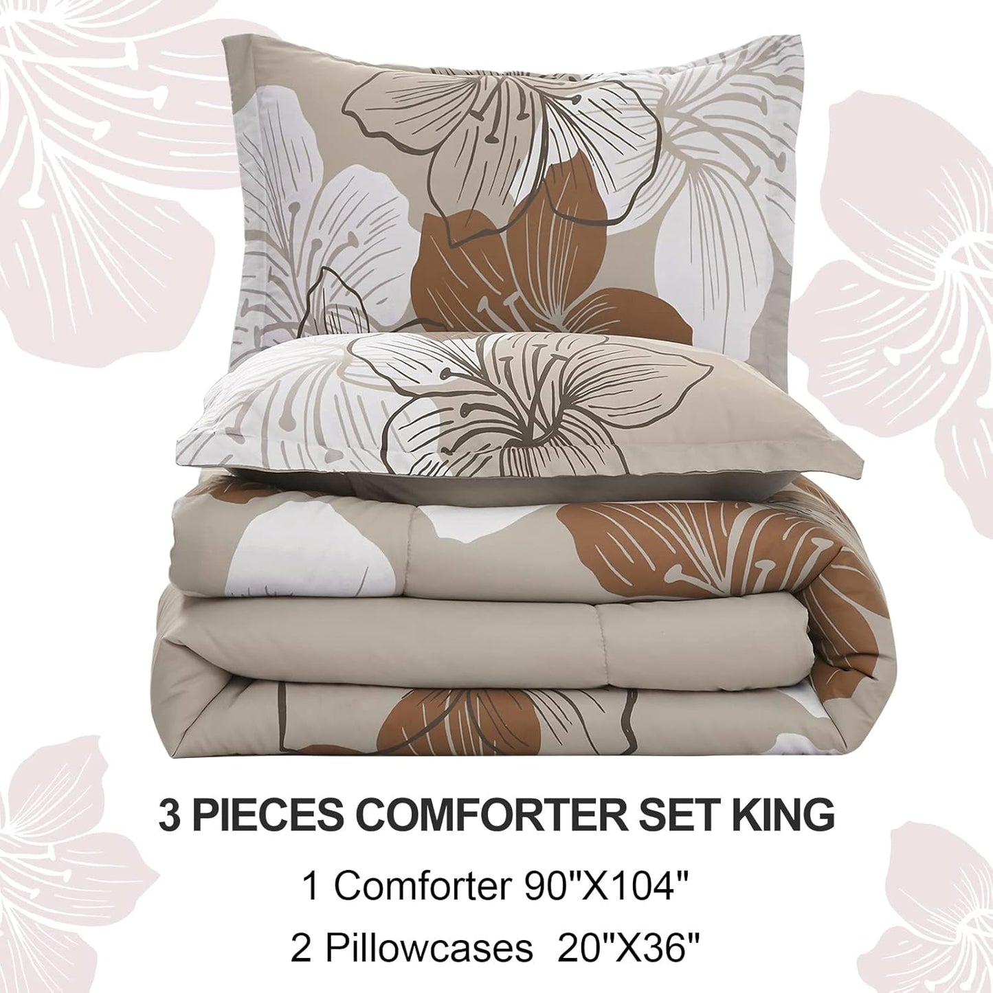 Taupe Bohemian Floral 3 Piece Comforter Set