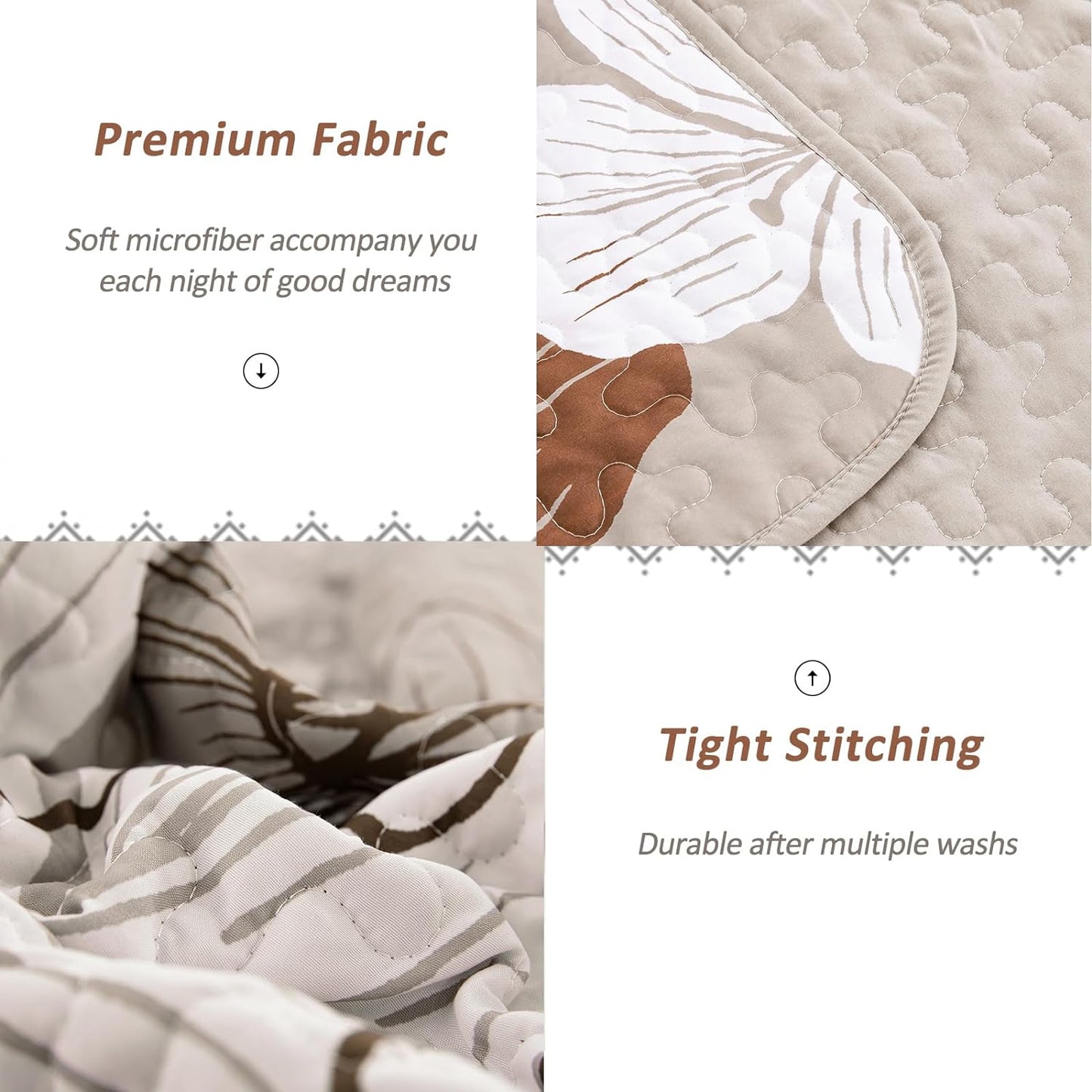 Taupe Bohemian Floral 3 Piece Bedding Quilt Set