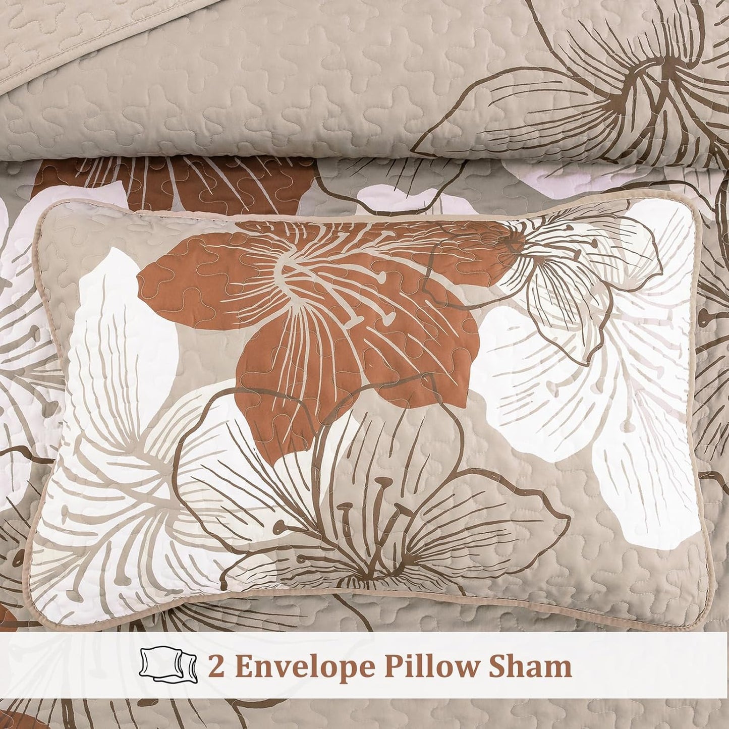 Taupe Bohemian Floral 3 Piece Bedding Quilt Set