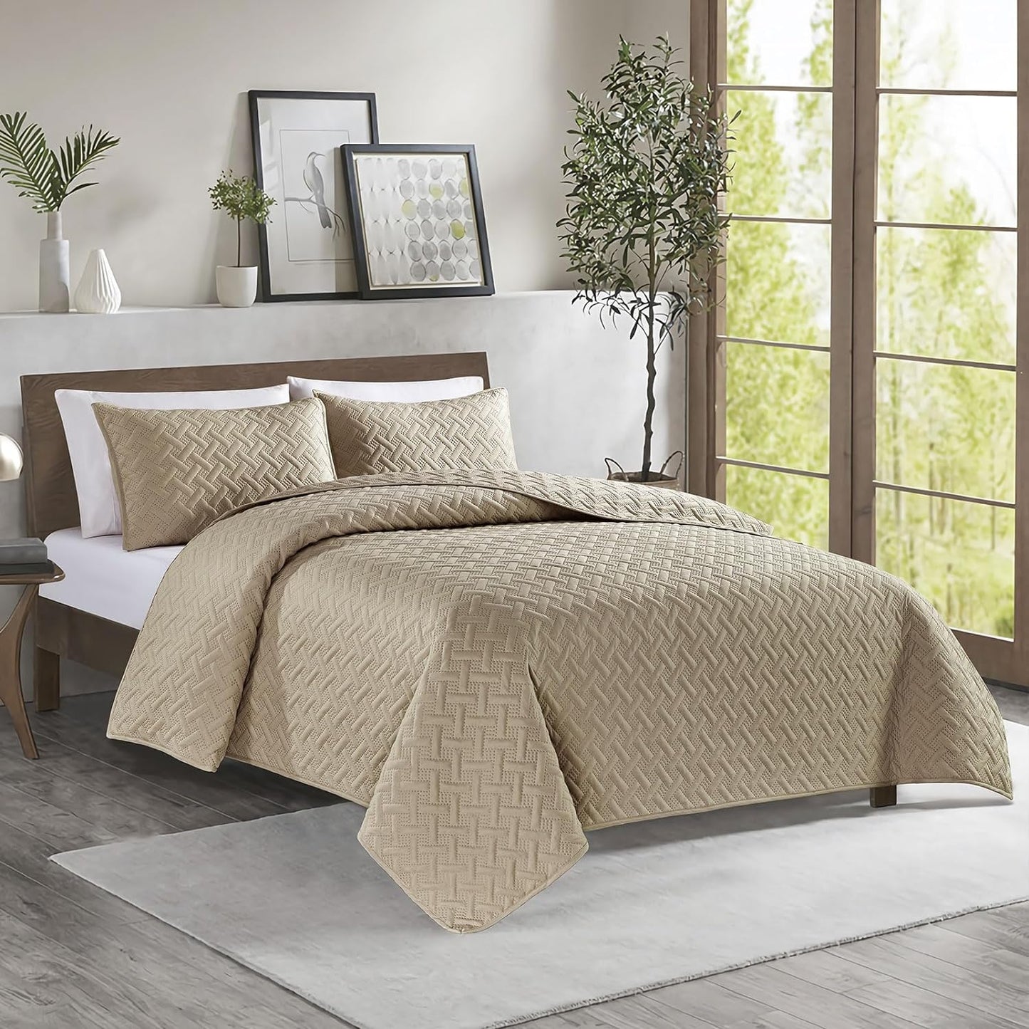 Solid Taupe 3 Piece Lightweight Bedding Quilt Set