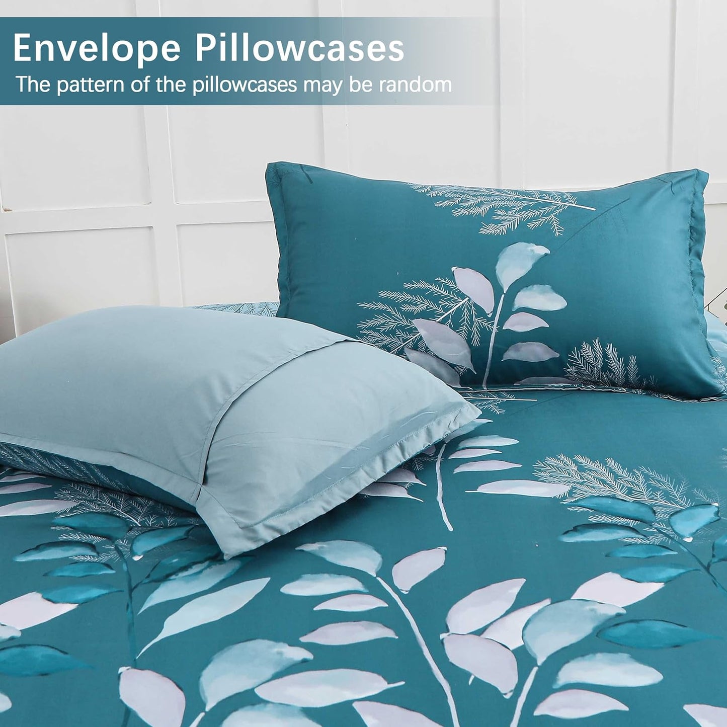 Botanical Teal Leaves 3 Piece Comforter Set