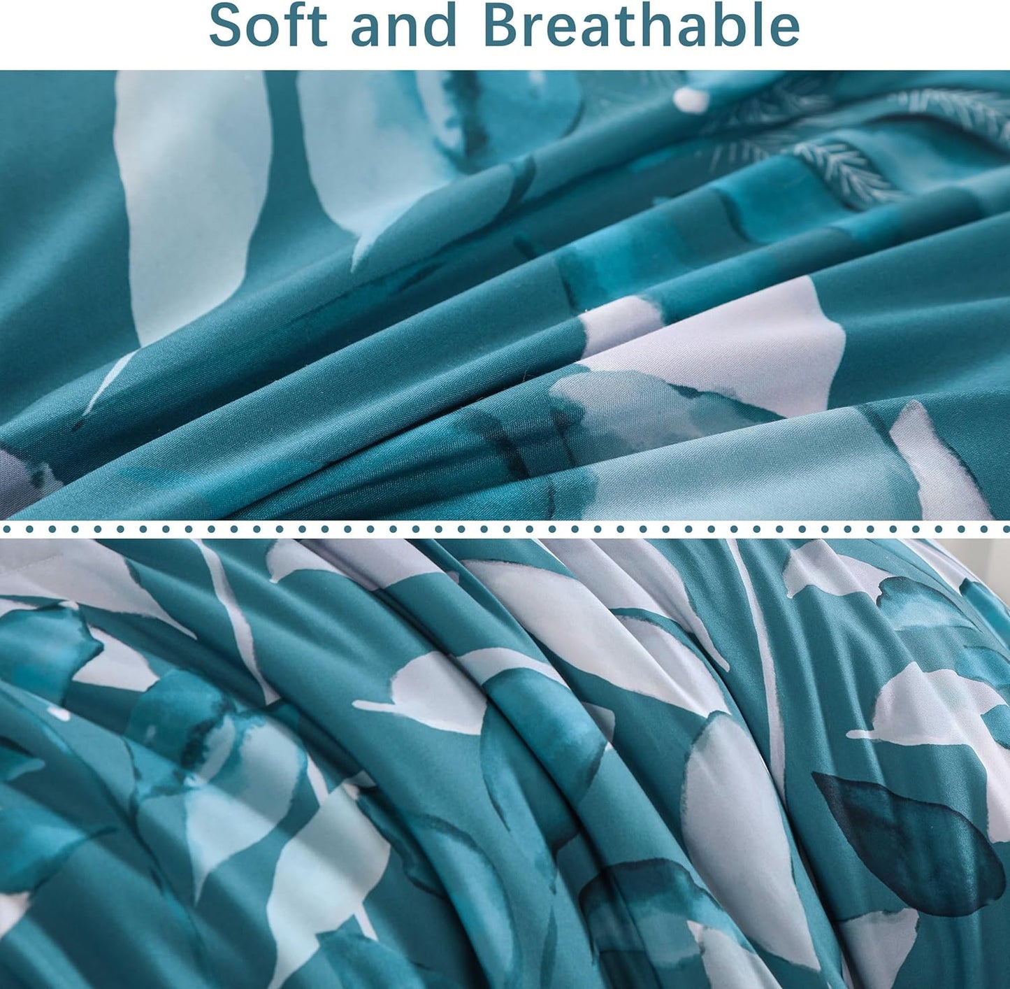 Botanical Teal Leaves 3 Piece Comforter Set