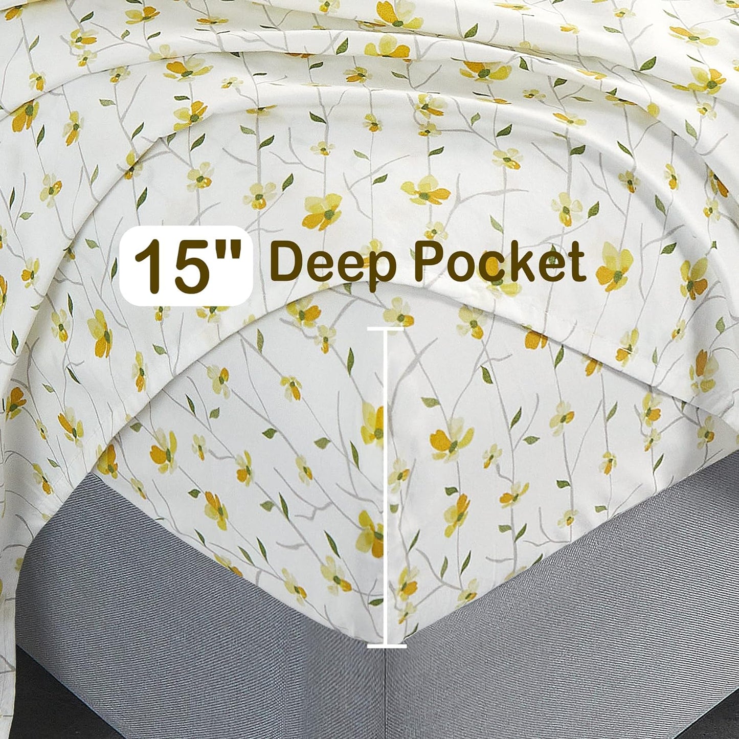 Ensemble de draps 4 pièces à poche profonde vert sauge