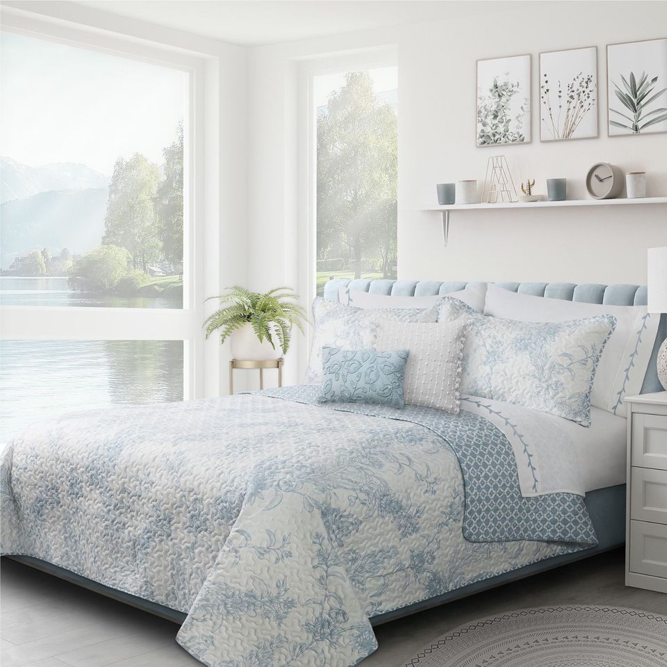 Ensemble de literie 3 pièces à motif floral bleu rêve