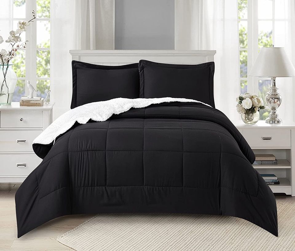 Black Reversible Sherpa 3 Piece Comforter Set